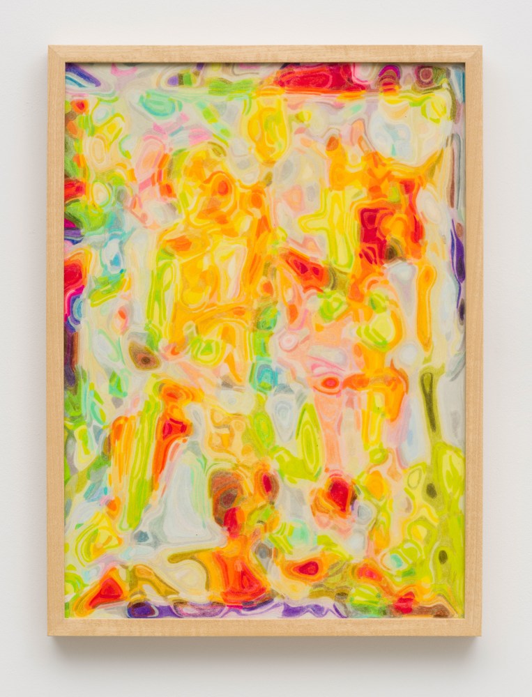 Jorge Pardo, Untitled 2 (Sarah), 2022 acrylic paint, colored pencil, and high gloss automotive lacquer on MDF panel