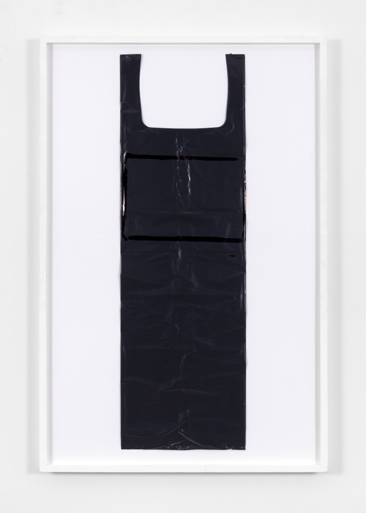 Matias Faldbakken Untitled (Garbage Bag Grey #6), 2010 marker on plastic 48 x 15 1/2 in. (121.9 x 39.4 cm) frame: 53 1/4 x 35 1/4 x 2 in. (135.3 x 89.5 x 5.1 cm)
