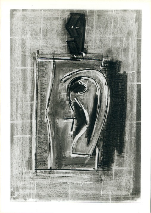 Michael Hurson "Plaster cast of an Ear and a Picture Hook" 1985 Pencil, conte crayon and ink on paper 18 x 12 in.