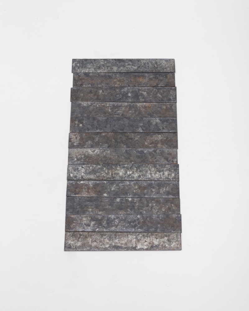 Carl Andre 12 (4 x 3) Rusty Steel Rectangle, 2014 steel each: 1/16 x 15/16 x 1 15/16 in. (.2 x 2.4 x 4.9 cm) overall: 1/16 x 3 7/8 x 5 3/4 in. (.2 x 9.8 x 14.6 cm)