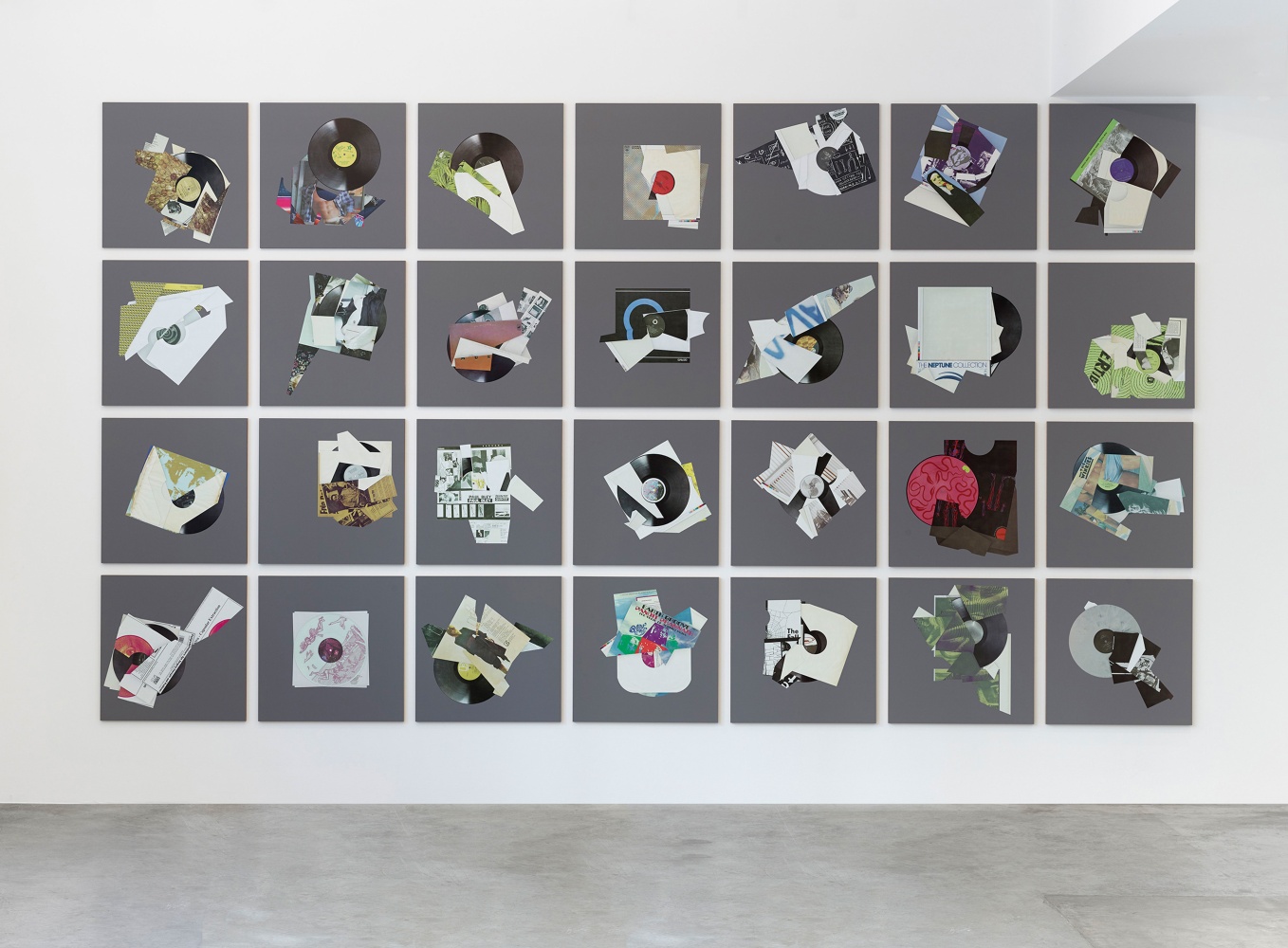 Kelly Walker Pioneer PL-518 Inch Series G1, 2015 pantone and four-color process silkscreen on MDF 28 panels each: 24 x 24 in. (61 x 61 cm) overall: 102 x 180 in. (259.1 x 457.2 cm)