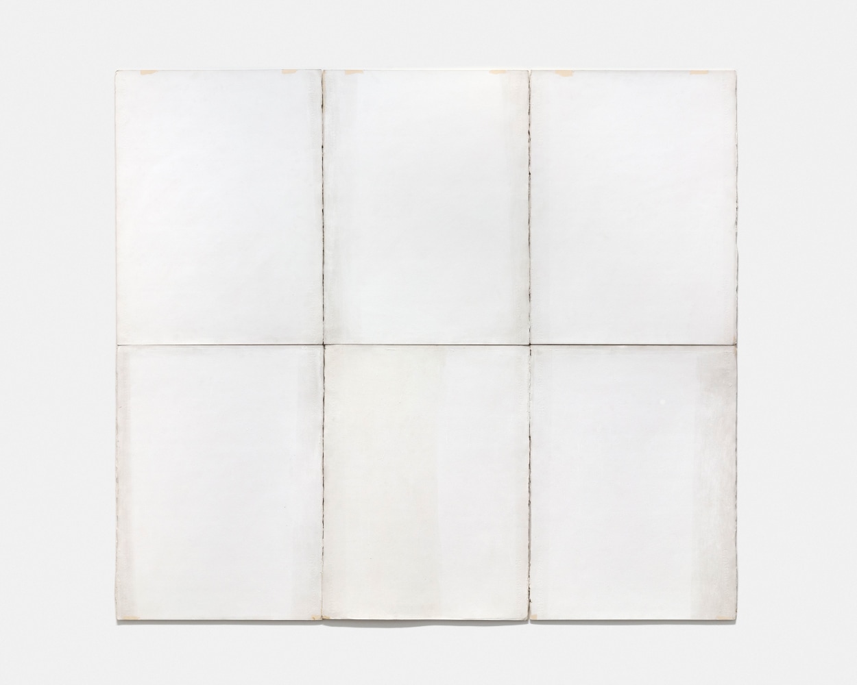 Robert Ryman Classico 6, 1968 acrylic on six sheets of handmade watermarked Classico paper mounted on foamcore 6 panels, each sheet irregular, approximately: 30 x 22 1/2 in. (76.2 x 57.2 cm) overall, approximately: 61 x 69 in. (154.9 x 175.3 cm)