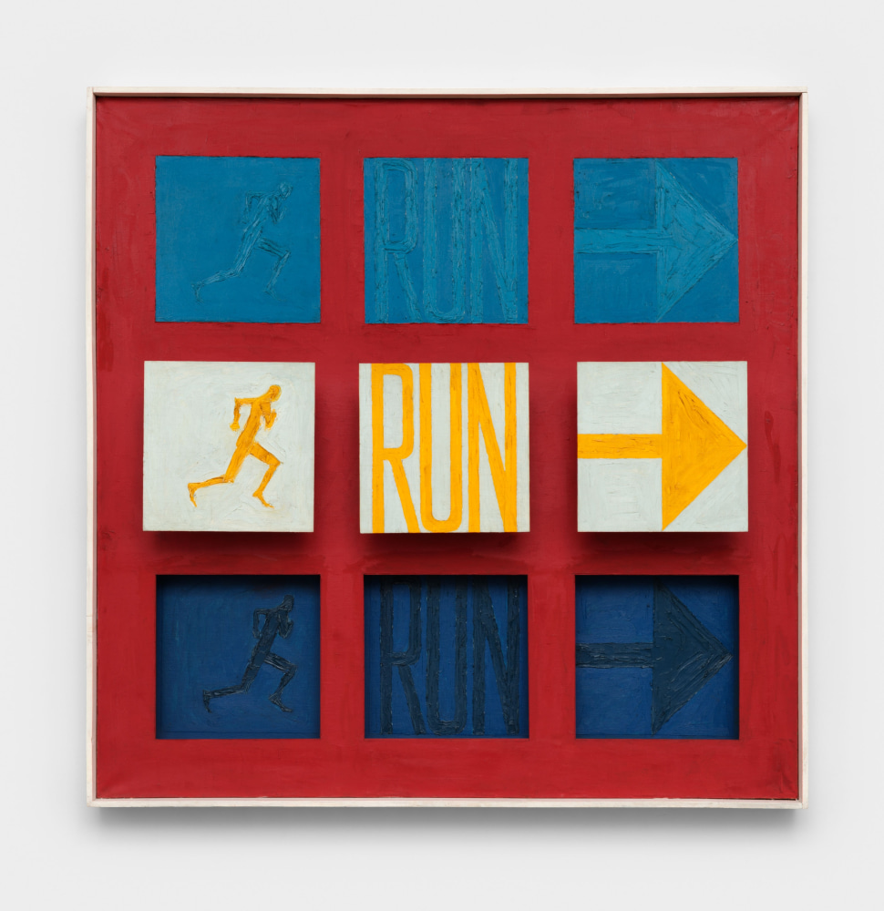Sol LeWitt
Run I, 1962
oil on canvas, painted wood
63 1/2 x 63 1/2 x 3 1/2 in. (161.3 x 161.3 x 8.9 cm)