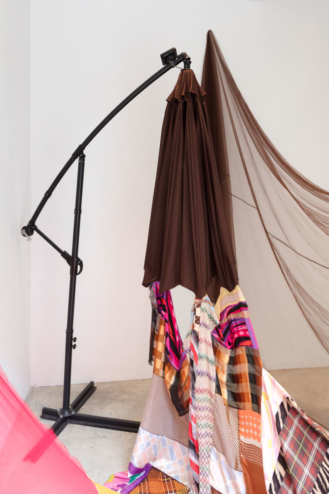 Installation view of Eric N. Mack's piece, Landlord, 2021, currently installed at Paula Cooper Gallery's window vitrine at 529 W 21st street