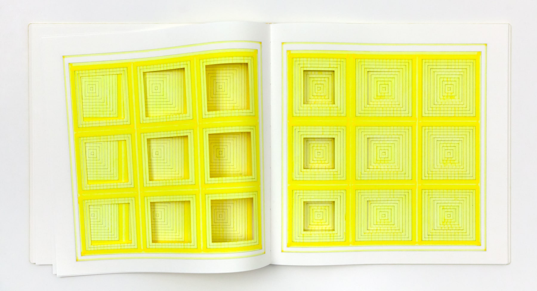 Dan Walsh Yellow Diptych II, 2010, marker and pencil on hand cut Zerkall paper 11 5/8 x 11 5/8 in. (29.5 x 29.5 cm), Edition of 10, 1 AP