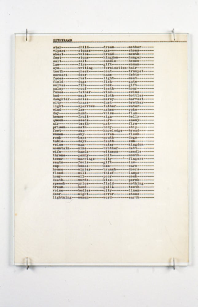 Carl Andre "DITHYRAMB" 1964 Typed carbon on paper 11 x 8 1/2 in.