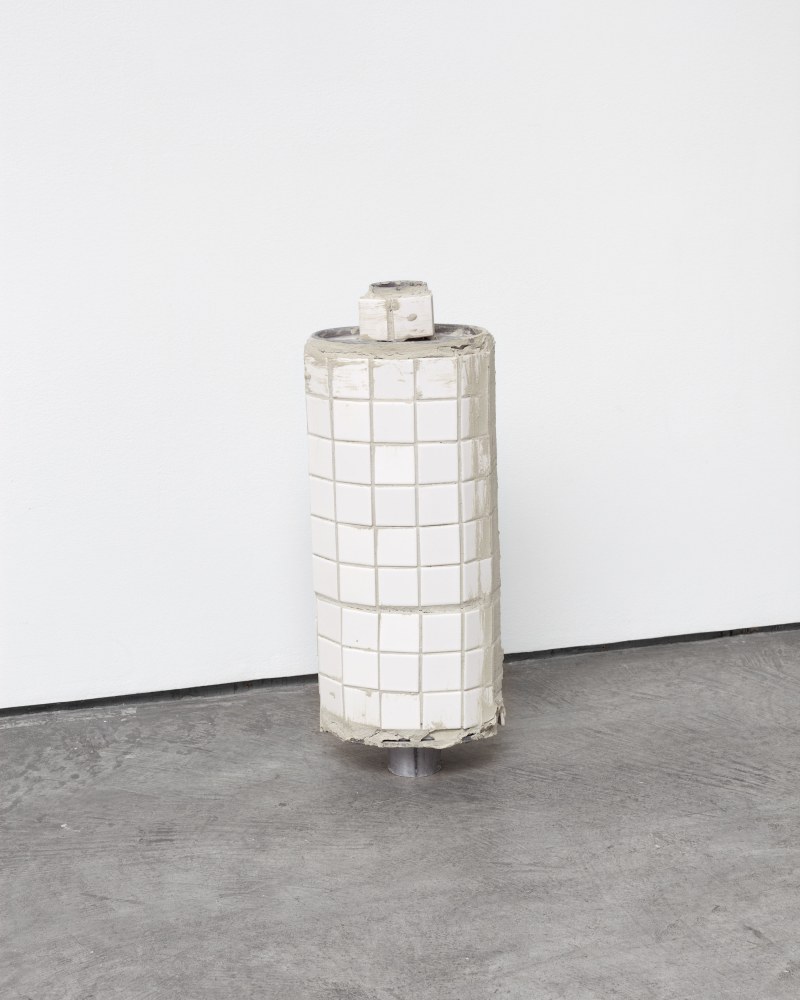 Matias Faldbakken Ceramic Muffler, 2016 ceramic tiles and tile adhesive on silencer 24 1/2 x 8 3/4 x 5 3/4 in. (62.2 x 22.2 x 14.6 cm)
