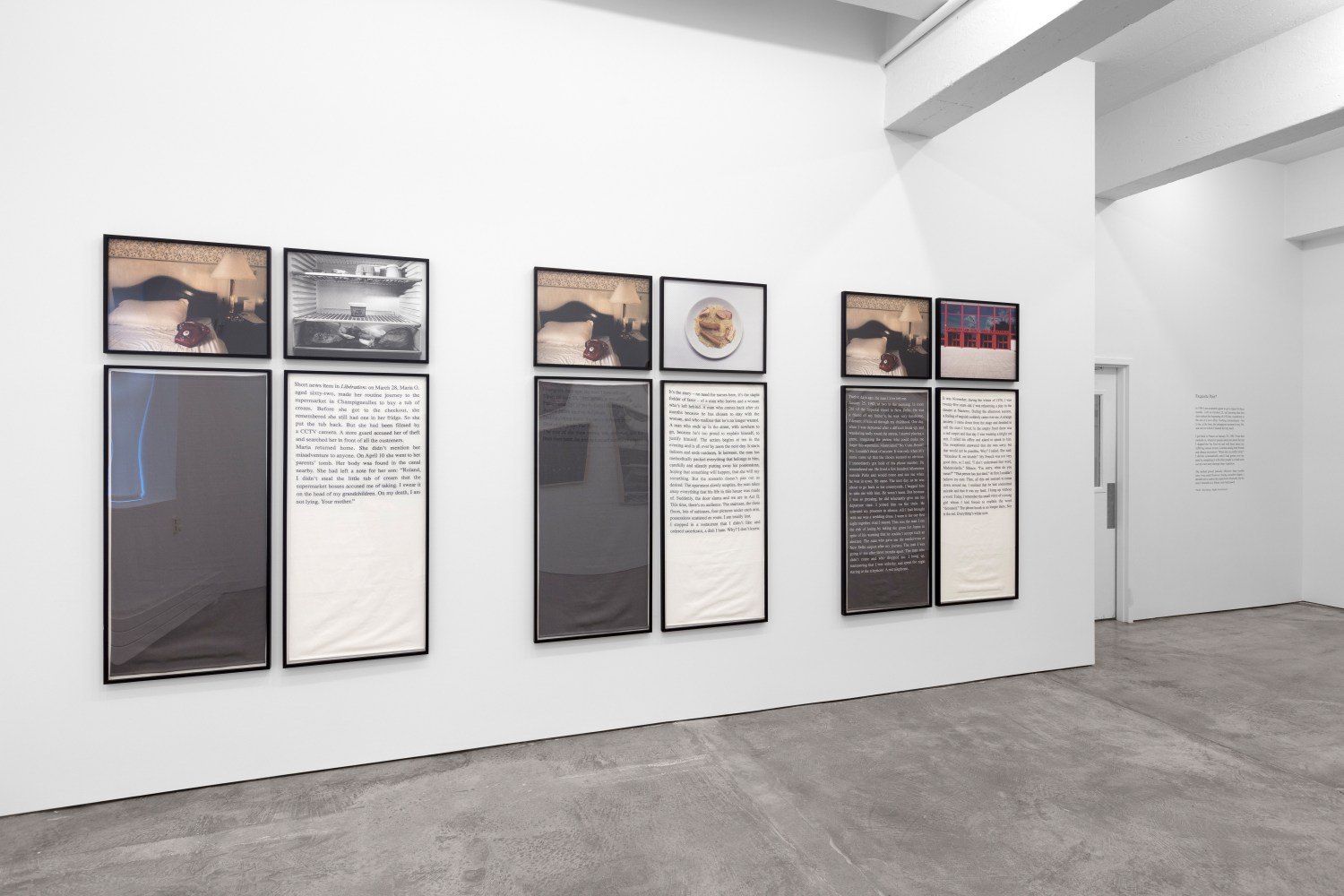 Installation view, Sophie Calle, Bruce Conner, Paul Pfeiffer, Documents & Recitations, October 26, 2019 – February 6, 2020