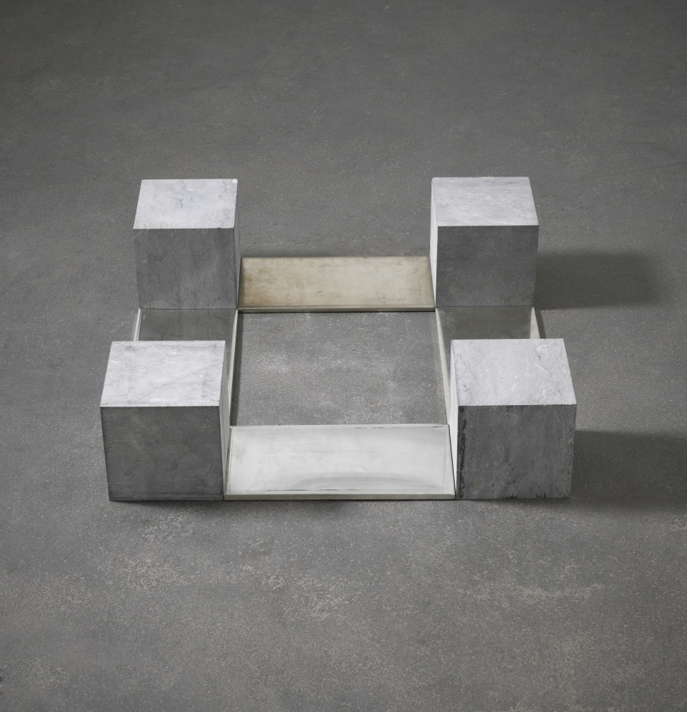 Carl Andre
Belgica Tin Quad, Brussels, 1990
pure tin and Belgian blue limestone
5 7/8 x 23 9 /16 x 23 9/16 in. (14.9 x 99.1 x 59.8 cm)
&amp;copy; 2023 Carl Andre / Artists Rights Society (ARS), New York. Courtesy Paula Cooper Gallery, New York.
Photo: Steven Probert