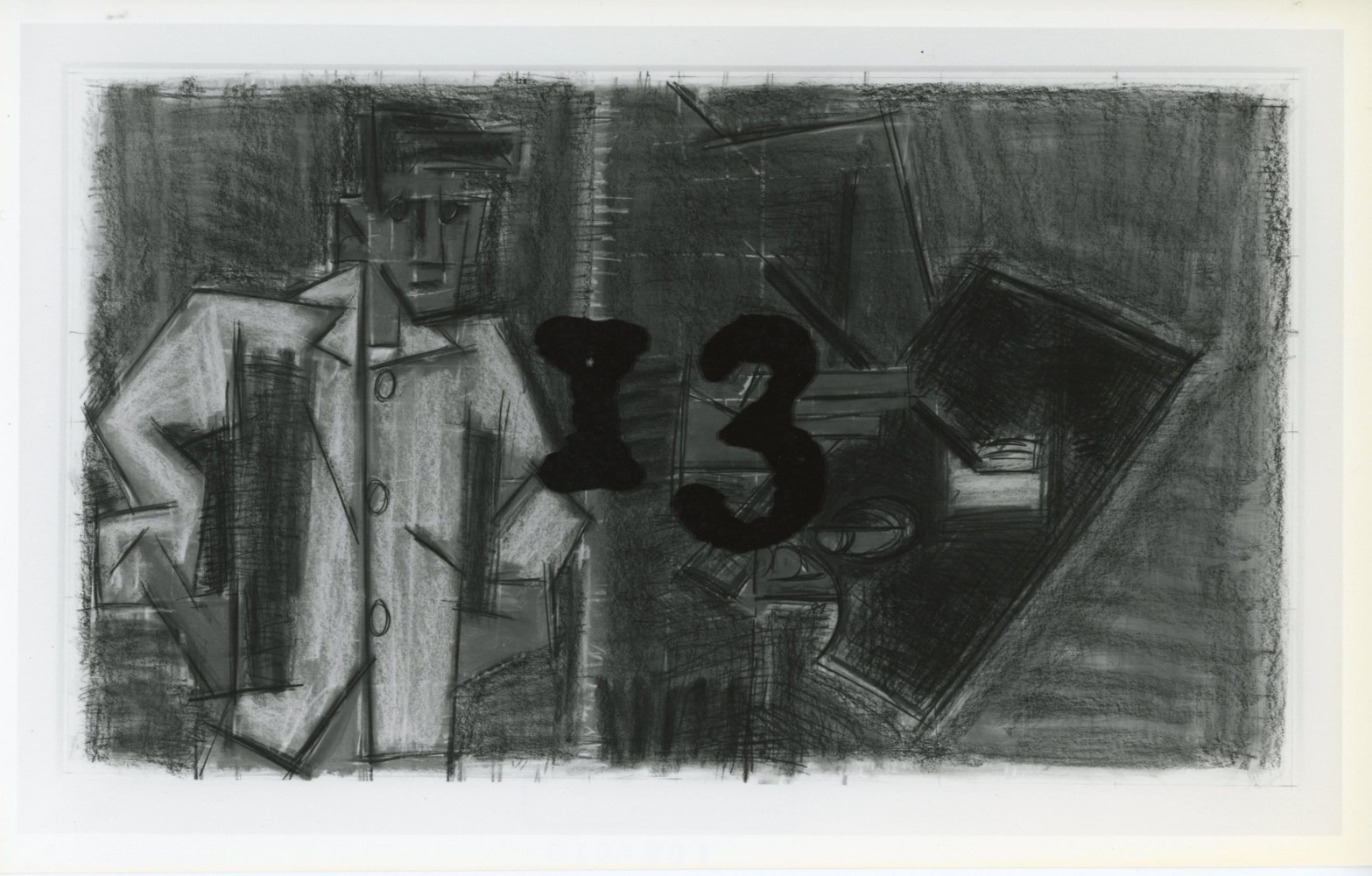 Michael Hurson "Drawing #13" Pencil, pastel, conte crayon on paper (with silkscreen on glass) 22 x 38 1/2 in.