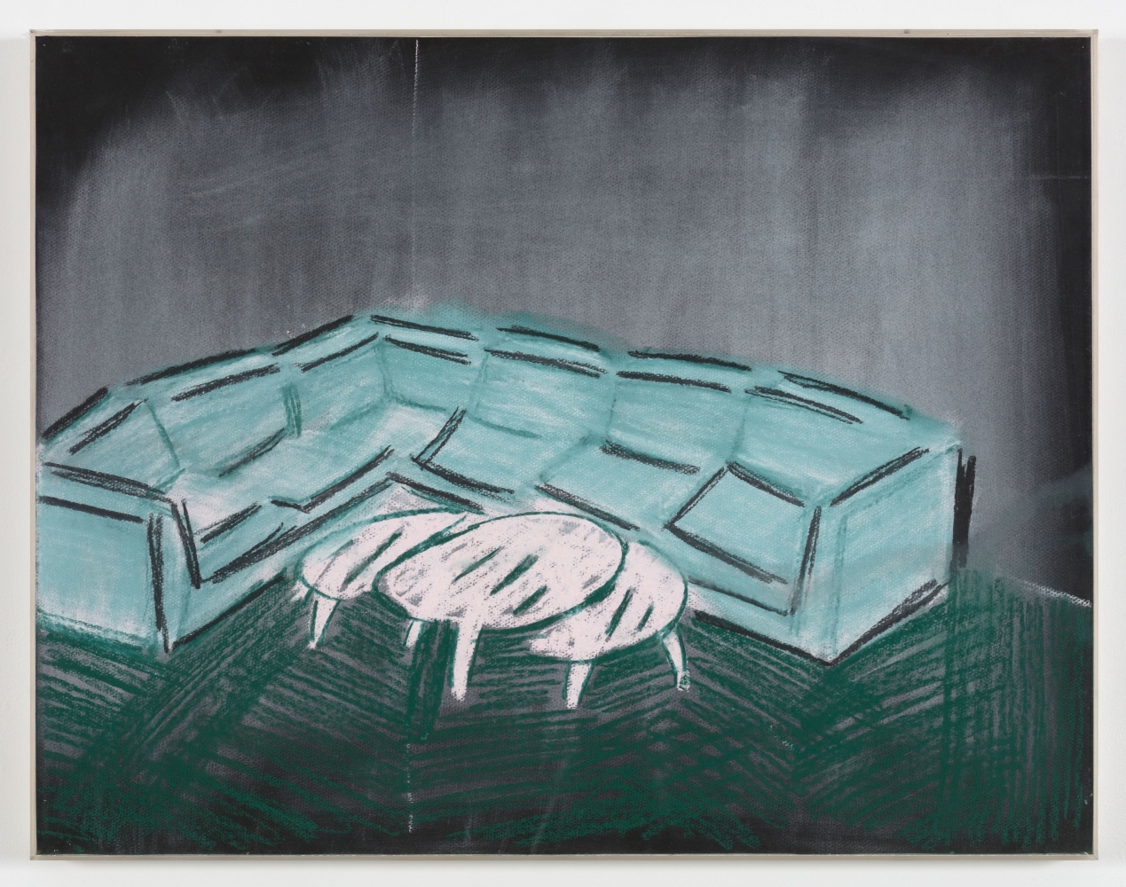 Michael Hurson Study for Sectional Sofa and Coffee Table, 1973 pastel on paper 19 3/4 x 25 3/8 in. (50.2 x 64.5 cm) frame, plexi box: 20 x 25 3/4 x 1 1/2 in. (50.8 x 65.4 x 3.8 cm)