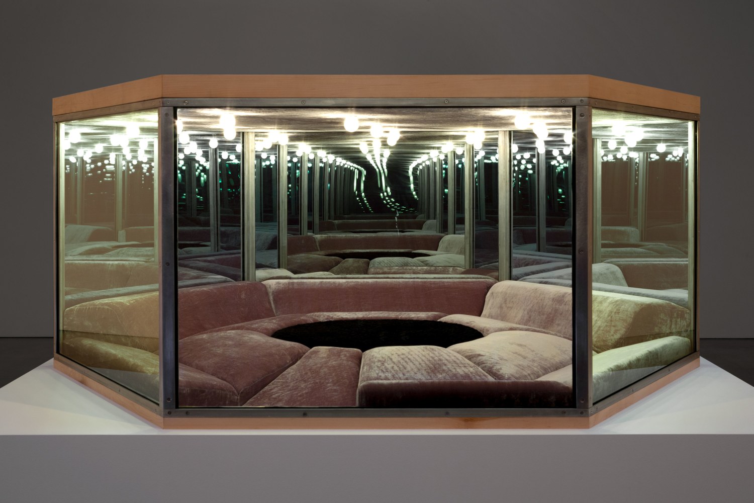 Paul Pfeiffer Playroom, 2012 steel, glass one-way mirror, wood, MDF, fabric, upholstery, and lights 62 1/4 x 72 x 30 in. (158.1 x 182.9 x 76.2 cm), Edition of 2, 1 AP