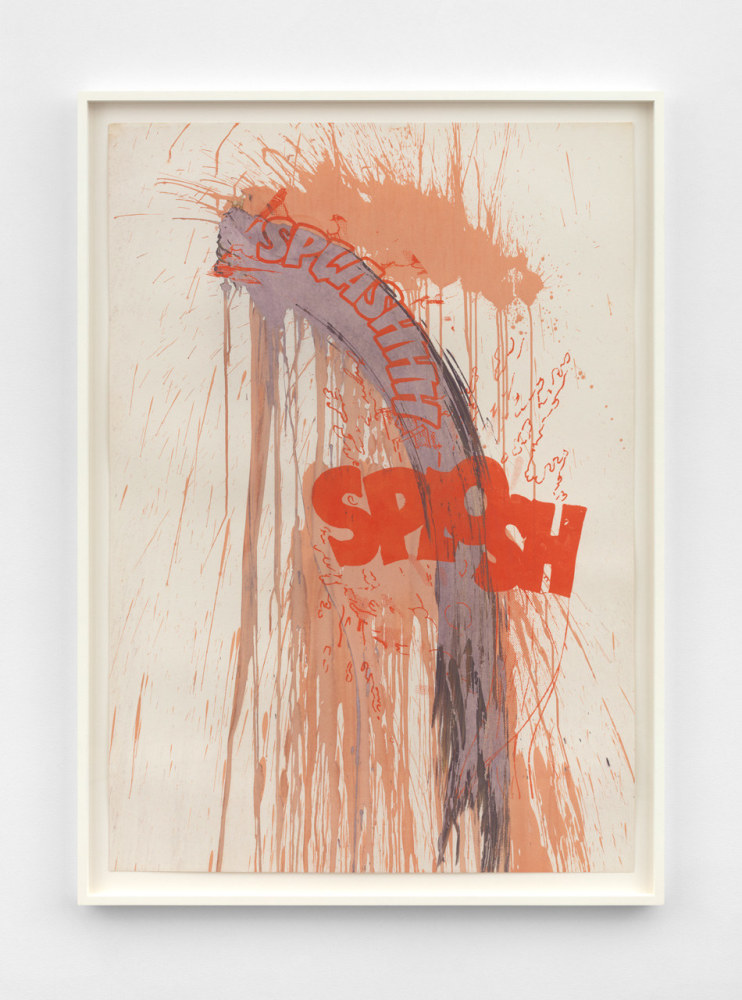 Christian Marclay
Actions: Splashhh Splosh (no. 9), 2012
acrylic paint and silkscreen ink on Saunders Waterford White paper
image: 60 x 42 in. (152.4 x 106.7 cm)
frame: 64 1/2 x 46 1/2 x 2 1/4 in. (163.8 x 118.1 x 5.7 cm) unique
