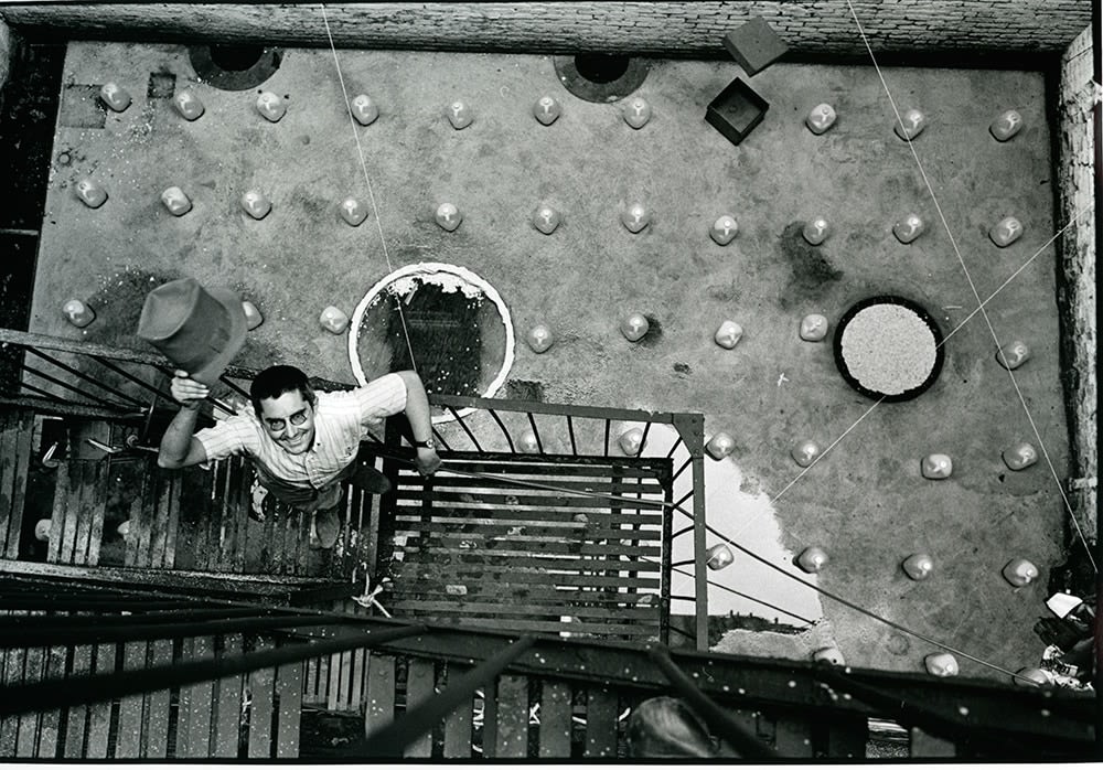 Peter Moore "George Maciunas, backyard, 80 Wooster Street, NY" June 4, 1970 Gelatin silver print 8 x 12 in.
