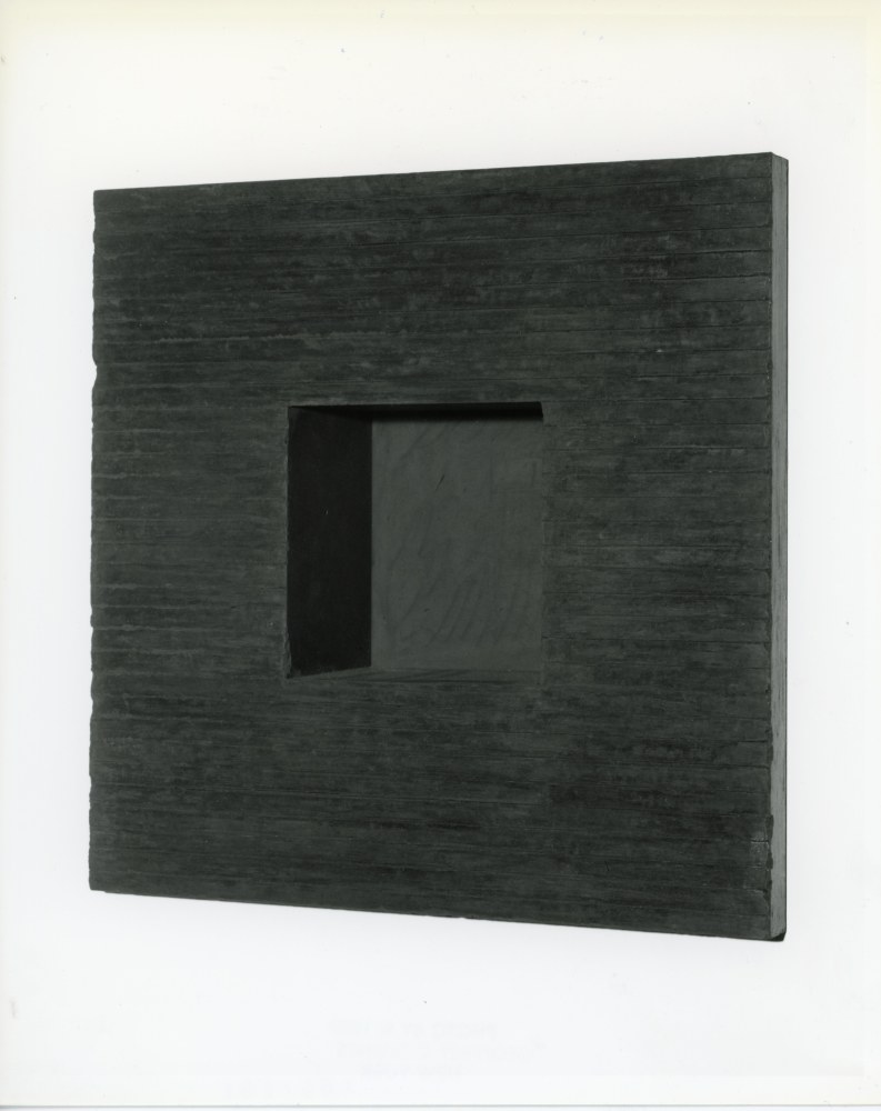 Jackie Winsor &quot;Inset Wall Piece Black with Horizontal Lines&quot; 1988-89 Cement and pigment 16&quot; x 16&quot; x 4 3/4&quot;