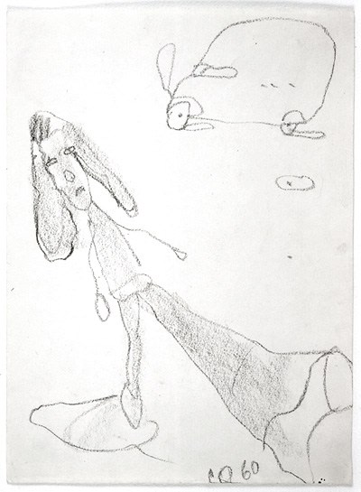Claes Oldenburg "Walking Woman, Leg Foreshortened, with Van" 1960 Crayon on paper 13 5/8 x 9 15/16 in.