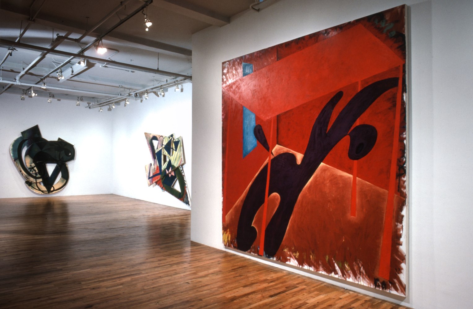 Installation view, Elizabeth Murray, Paula Cooper Gallery, 155 Wooster Street, New York, October 2 - 27, 1984. © 2025 Elizabeth Murray / Artists Rights Society (ARS), New York. Courtesy Paula Cooper Gallery, New York. Photo: Geoffrey Clements.
