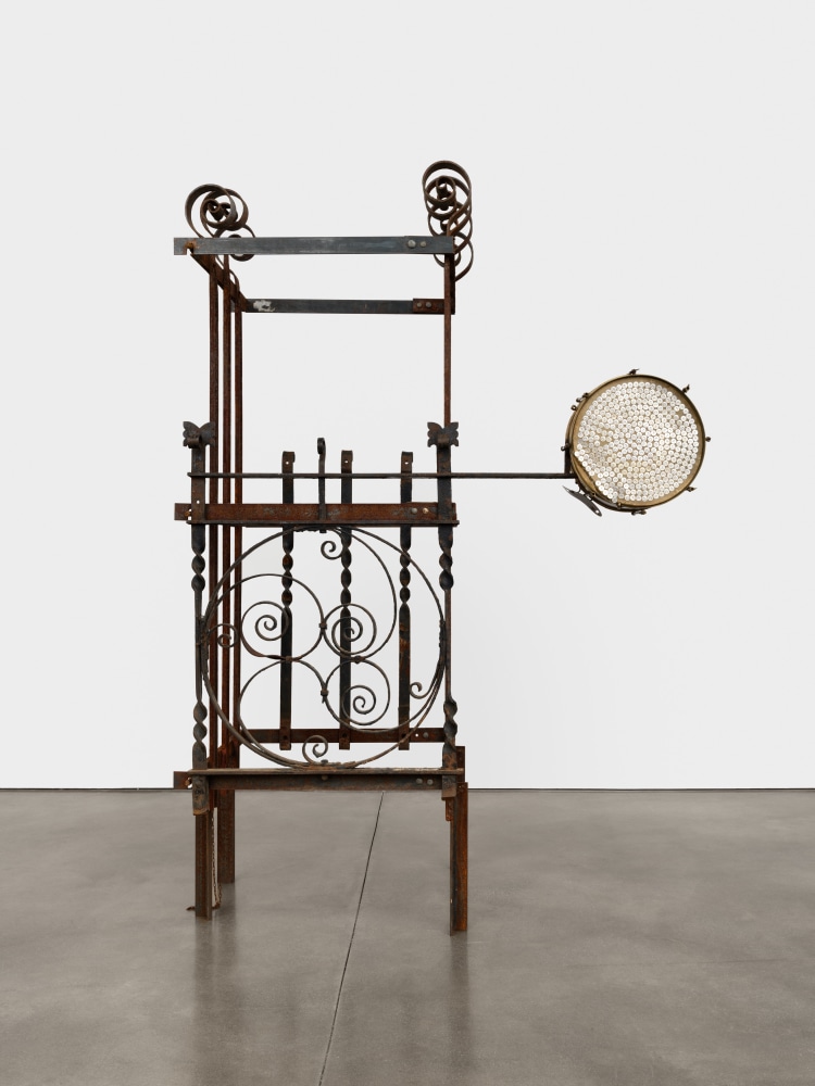 Terry Adkins Sermonesque, 2003 Metal and drum with buttons 84 x 17 x 30 in. (213.4 x 43.2 x 76.2 cm)