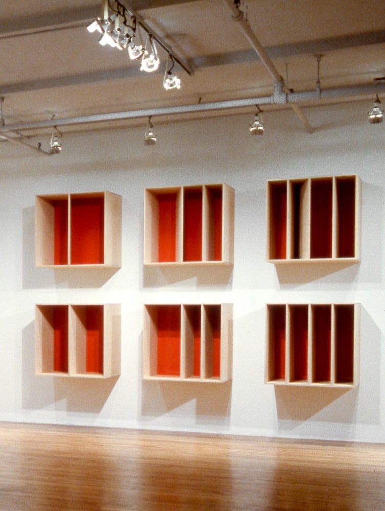 Donald Judd &quot;Untitled&quot; 1986 Douglas fir plywood and plexiglass 39 3/8&quot; x 39 3/8&quot; x 29 1/2&quot; (each), 99&quot; x 158&quot; x 29 1/2&quot; (overall)