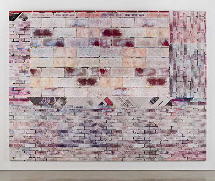 Kelley Walker "Untitled" 2008 Four-color process silkscreen on canvas with The New York Times, Sunday, October 5 2008 114 x 150 in