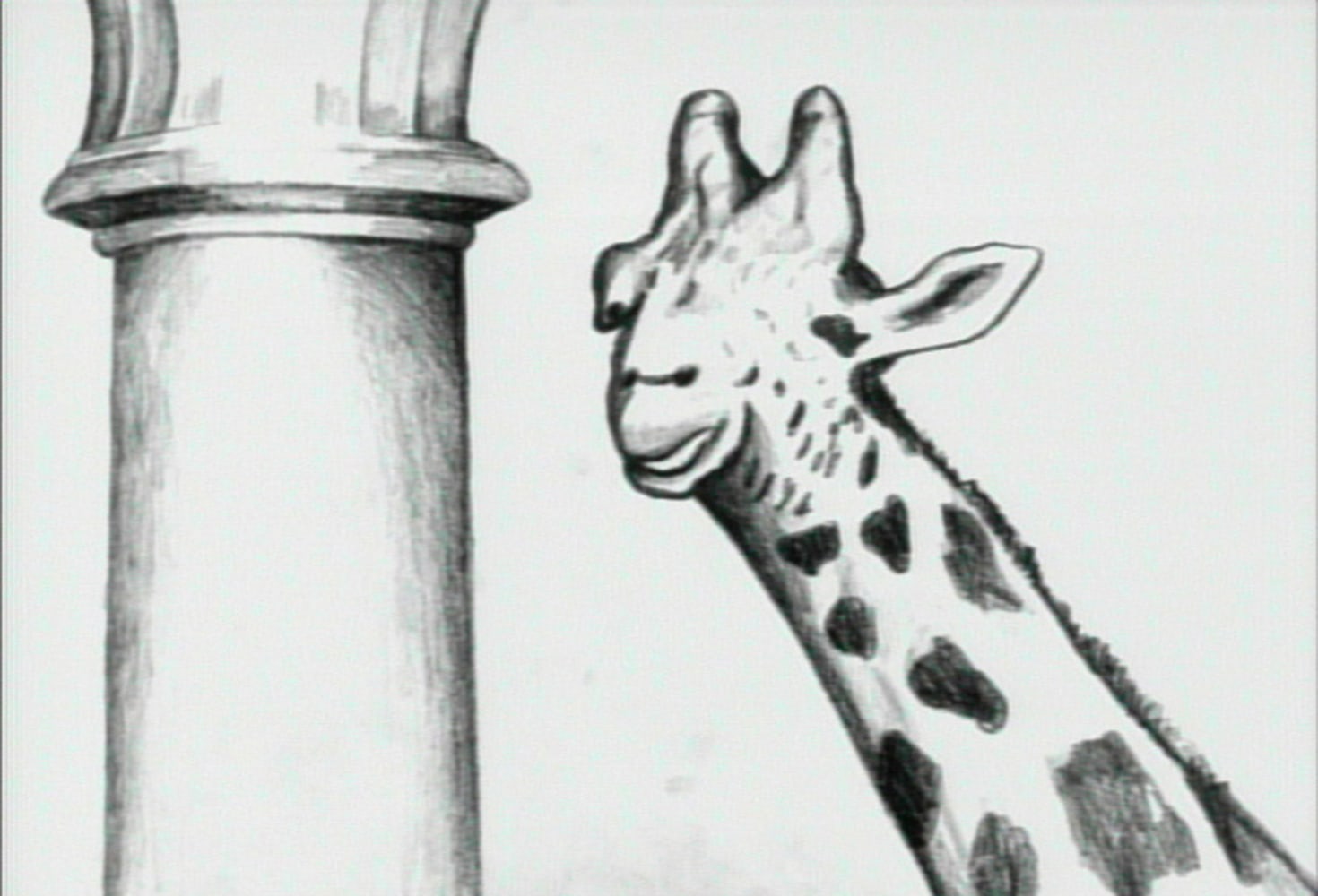Giraffe/Escalator Video Animation Installation, (detail), 1988-1995 61 pencil animation drawings on paper with video animation  1 minute, looped each drawing 10 1/2 x 12 1/2 in. (26.7 x 31.8 cm)