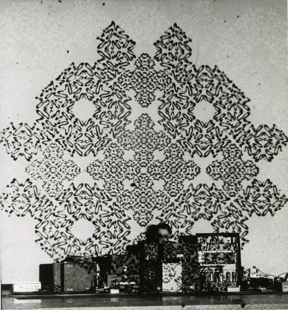 Peter Moore La Monte Young with Marian Zazeela projection, February 17, 1968 gelatin silver print image: 8 1/4 x 7 3/4 in. (21 x 19.7 cm) paper: 10 x 8 in. (25.4 x 20.3 cm) frame: 16 1/2 x 12 1/2 x 3/4 in. (41.9 x 31.8 x 1.9 cm)