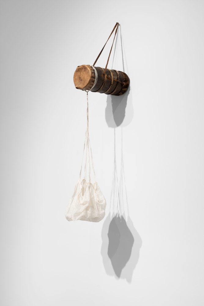 Terry Adkins, Other Bloods (from The Principalities), 2012, drum, rope, and parachute 62 x 19 x 12 in. (157.5 x 48.3 x 30.5 cm)