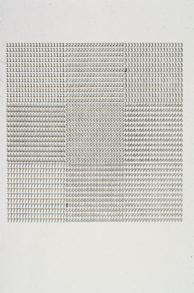 Carl Andre &quot;111111111111111111112222222222222222222233333333333333333333&quot; Typed on carbon on paper 11&quot; x 8 1/2&quot;