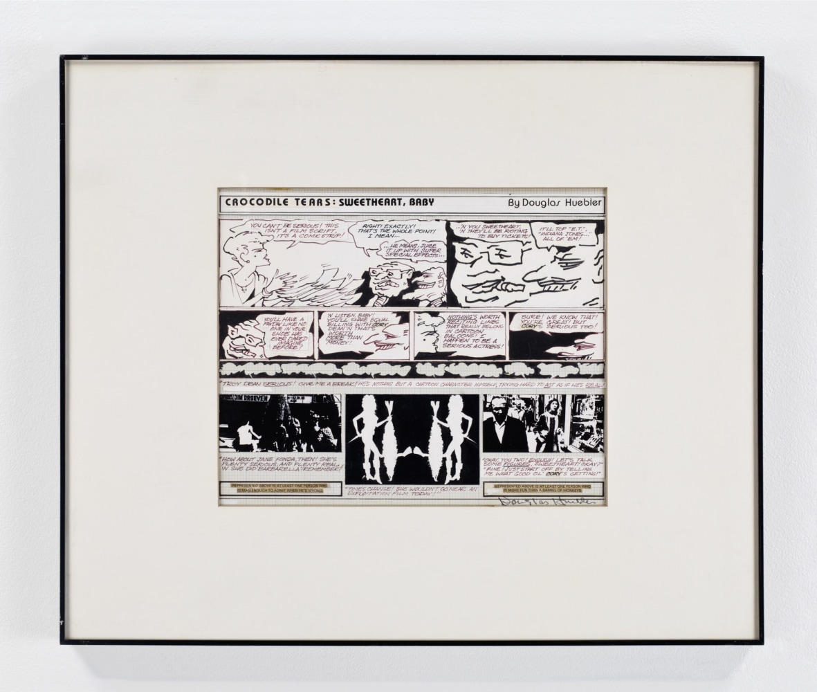 Douglas Huebler Variable Piece #70: 1971 (In Process) Global, Crocodile Tears: Sweetheart Baby (Conceptual Comic Strip), 1984 collage and ink on paper matted image size: 10 3/4 x 13 1/4 in. (27.3 x 33.7 cm) frame: 20 3/4 x 24 3/4 x 1 1/2 in. (52.7 x 62.9 x 3.8 cm)
