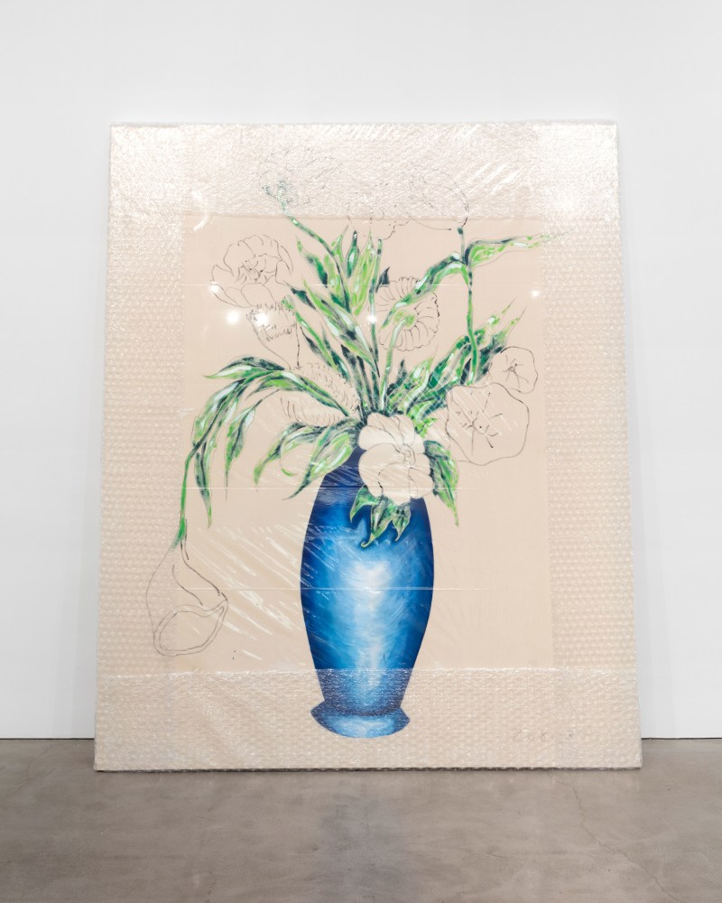 Jonathan Borofsky Acrylic on Unprimed Canvas with Bubble Wrap and Tape at 2,680,377, 1978-80/2019 acrylic on unprimed canvas, bubble wrap and tape 113 x 92 x 3 in. (287 x 233.7 x 7.6 cm)