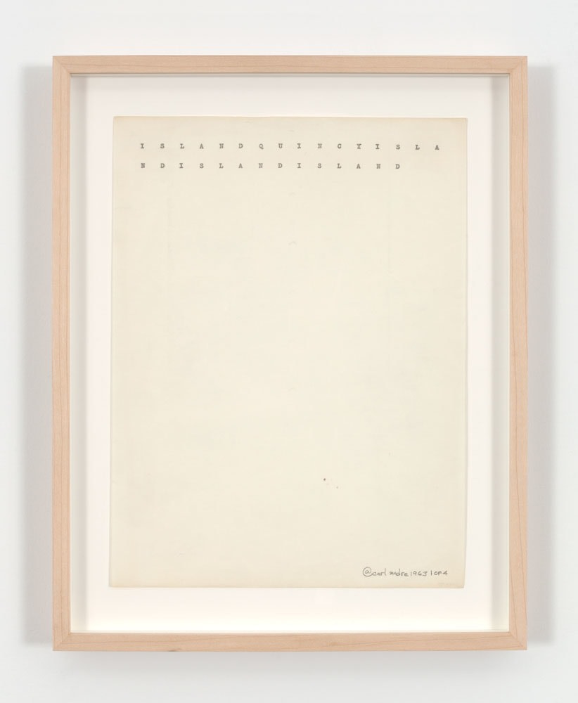 Carl Andre "I S L A N D  Q U I N C Y  I S L A" 1963 Carbon print on paper 12 x 9 in.  30.6 x 22.9 cm.
