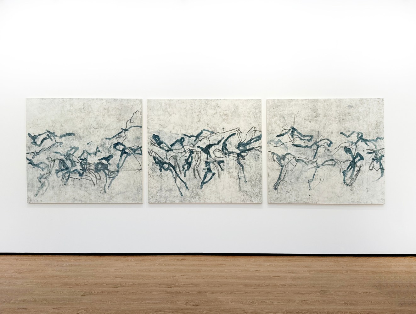 Beatrice Caracciolo Bosco Lontano IV, 2019 mixed media on paper, mounted on canvas, three panels each: 57 x 65 in. (144.8 x 165.1 cm)  overall: 57 x 195 in. (144.8 x 495.3 cm)