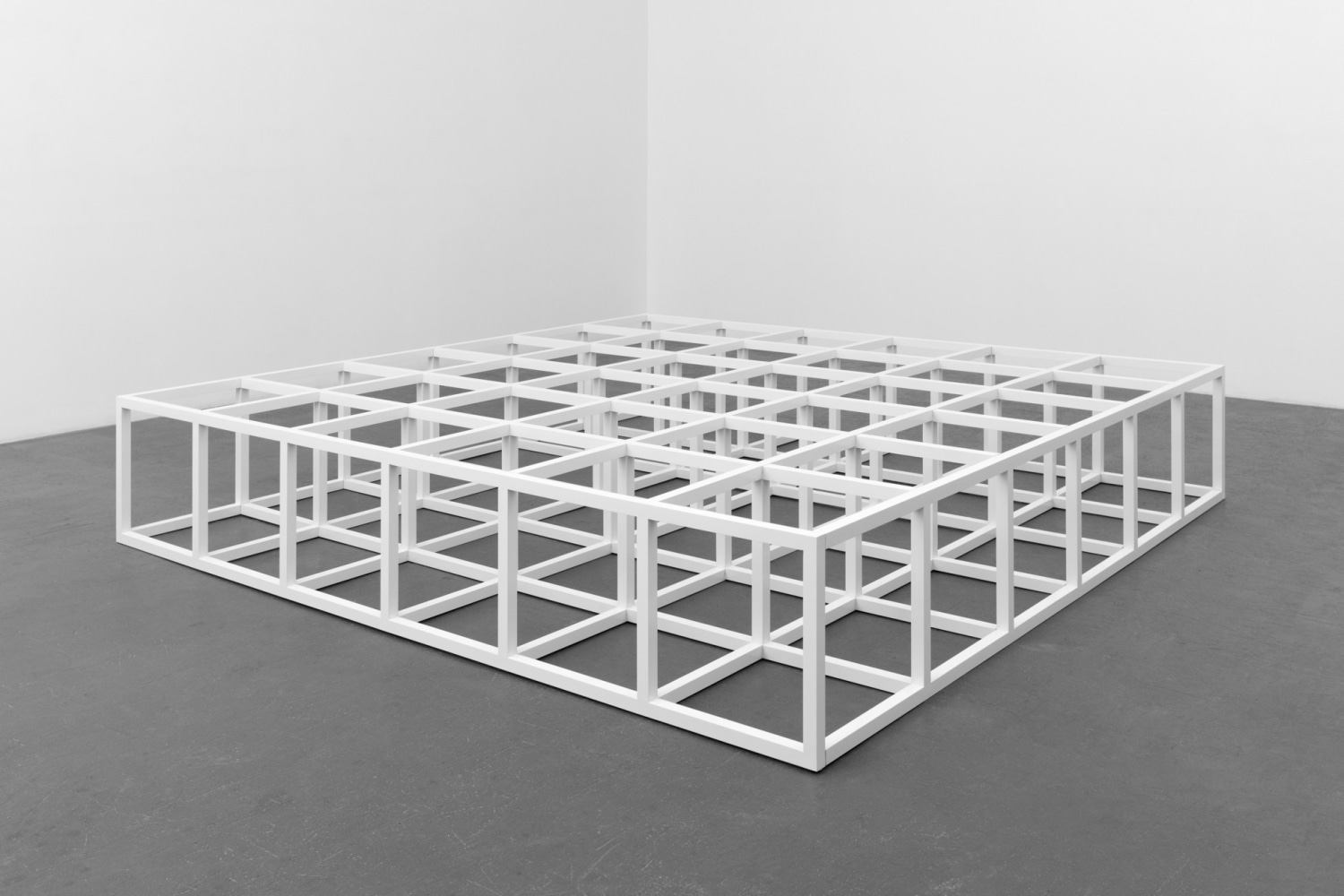 Sol LeWitt Modular Floor Structure, 1966/1968 baked enamel on aluminum and steel 22 7/8 x 129 3/8 x 129 1/8 in. (58.2 x 328.3 x 328 cm.)