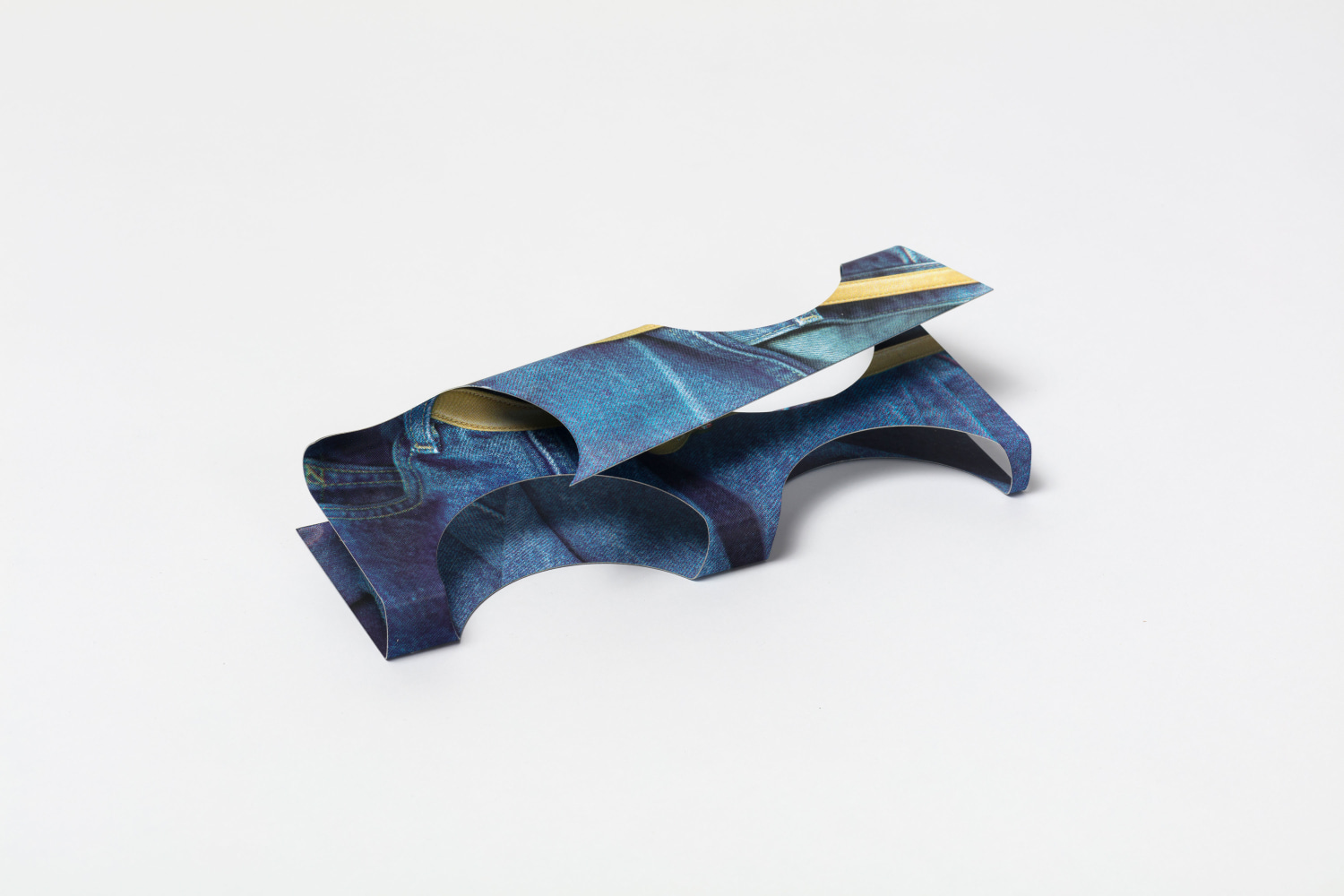 Kelley Walker, Belt Loop, 2017, four-color process silkscreen on aluminum, 10 7/8 x 4 1/2 x 2 1/8 in. (27.6 x 11.4 x 5.4 cm)