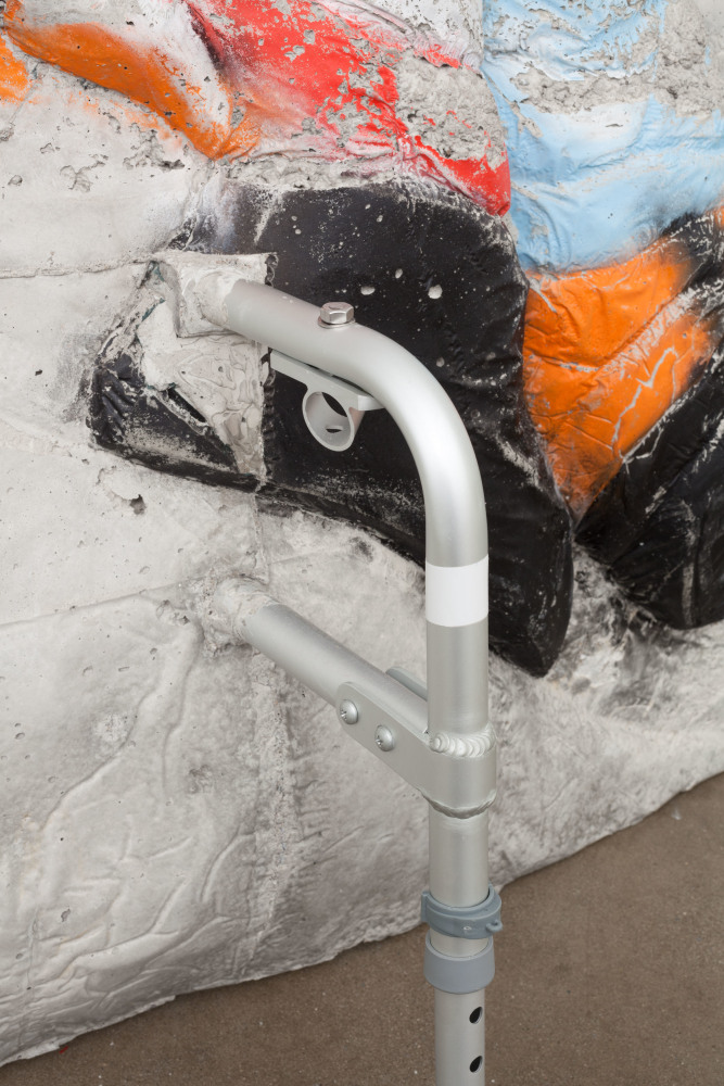 The air thin and pure, (detail), 2014 ambulatory equipment, concrete, concrete sealer, spray paint 40 x 35 1/2 x 23 in. (101.6 x 90.2 x 58.4 cm)