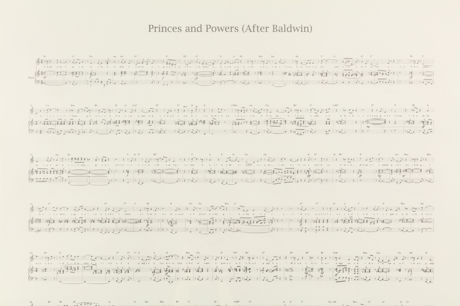Charles Gaines Manifestos 3, (detail), 2018 video (black and white and color, sound), two graphite drawings on paper, one monitor, one pedestal, two speakers, hanging speaker shelves overall dimensions variable