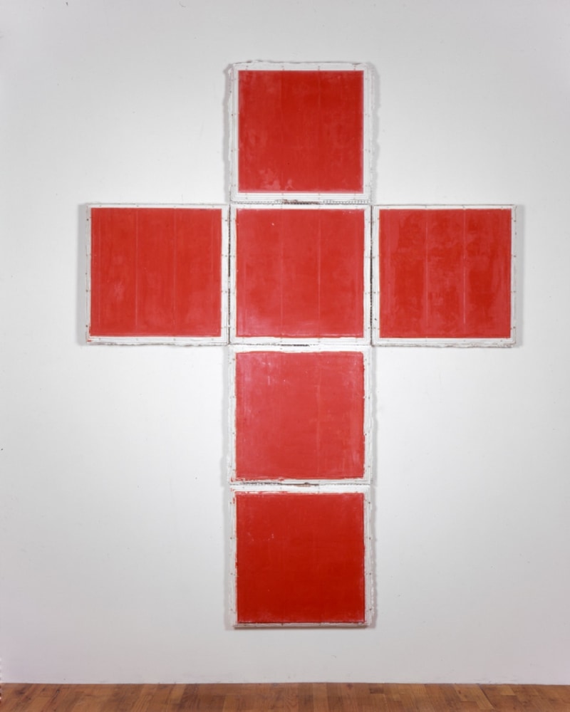 Jackie Winsor "Open Cube" 1983 Plaster, pigment, wire, lathe, wood 8' x 6'