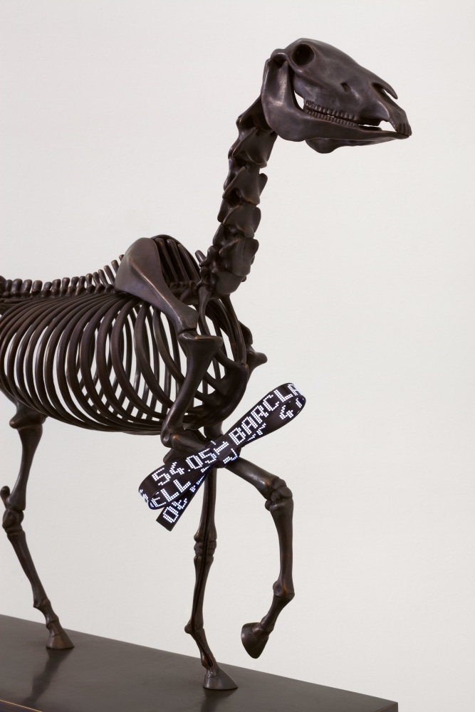 Hans Haacke Gift Horse, Model for Fourth Plinth, Trafalgar Square, (detail), London, 2013 bronze and electroluminescent film sculpture:  18 1/8 x 16 x 6 1/4 in. (46 x 40.6 x 15.9 cm) plinth: 13 x 8 1/2 x 18 in. (33 x 21.6 x 45.7 cm) overall: 30 1/2 x 8 1/2 x 18 in. (77.5 x 21.6 x 45.7 cm) Edition 1 of 6, 4 APs