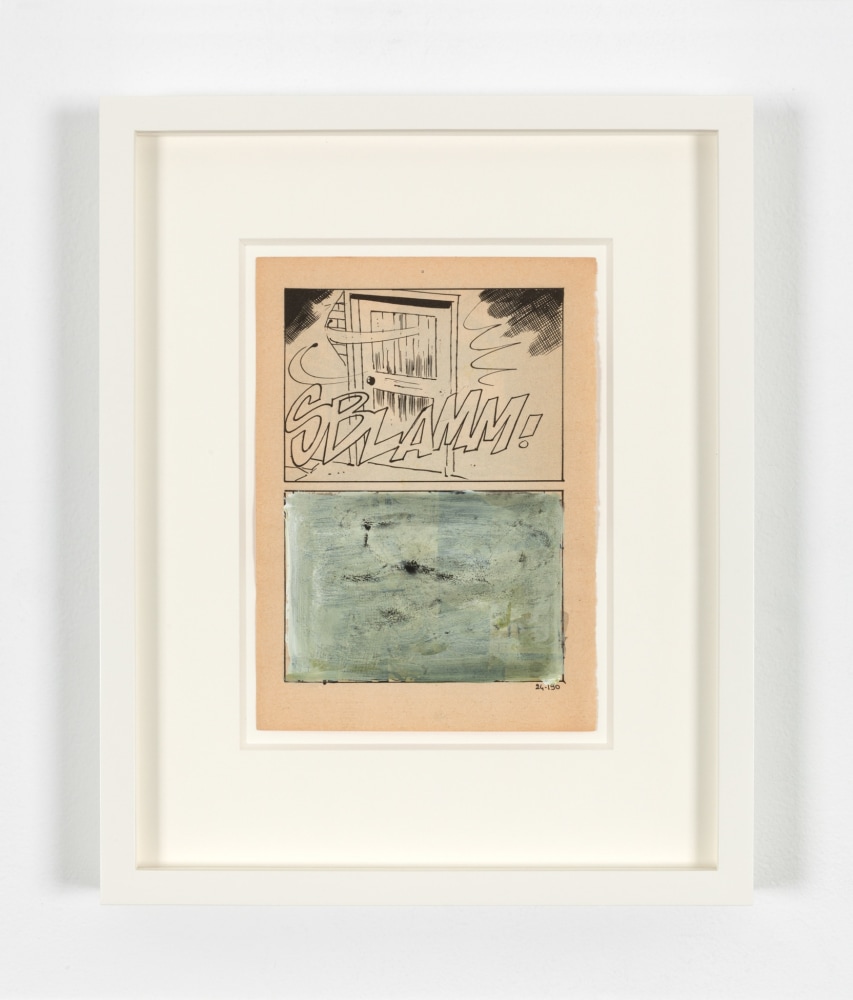 Christian Marclay 
Untitled, 1989
acrylic on comic book page
7 x 5 in. (17.8 x 12.7 cm)
frame: 11 5/8 x 9 3/8 x 1 7/16 in. (29.5 x 23.8 x 3.7 cm)
signed and dated verso
Photo: Steven Probert