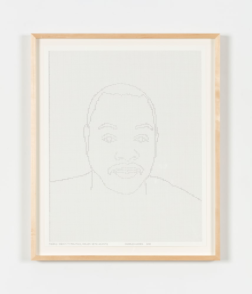 Charles Gaines Faces 1: Identity Politics, Drawing #11, Molefi Kete Asante, 2018 ink on paper 20 7/8 x 16 7/8 in. (53 x 42.9 cm); frame: 23 1/2 x 19 1/2 x 1 1/2 in. (59.7 x 49.5 x 3.8 cm)