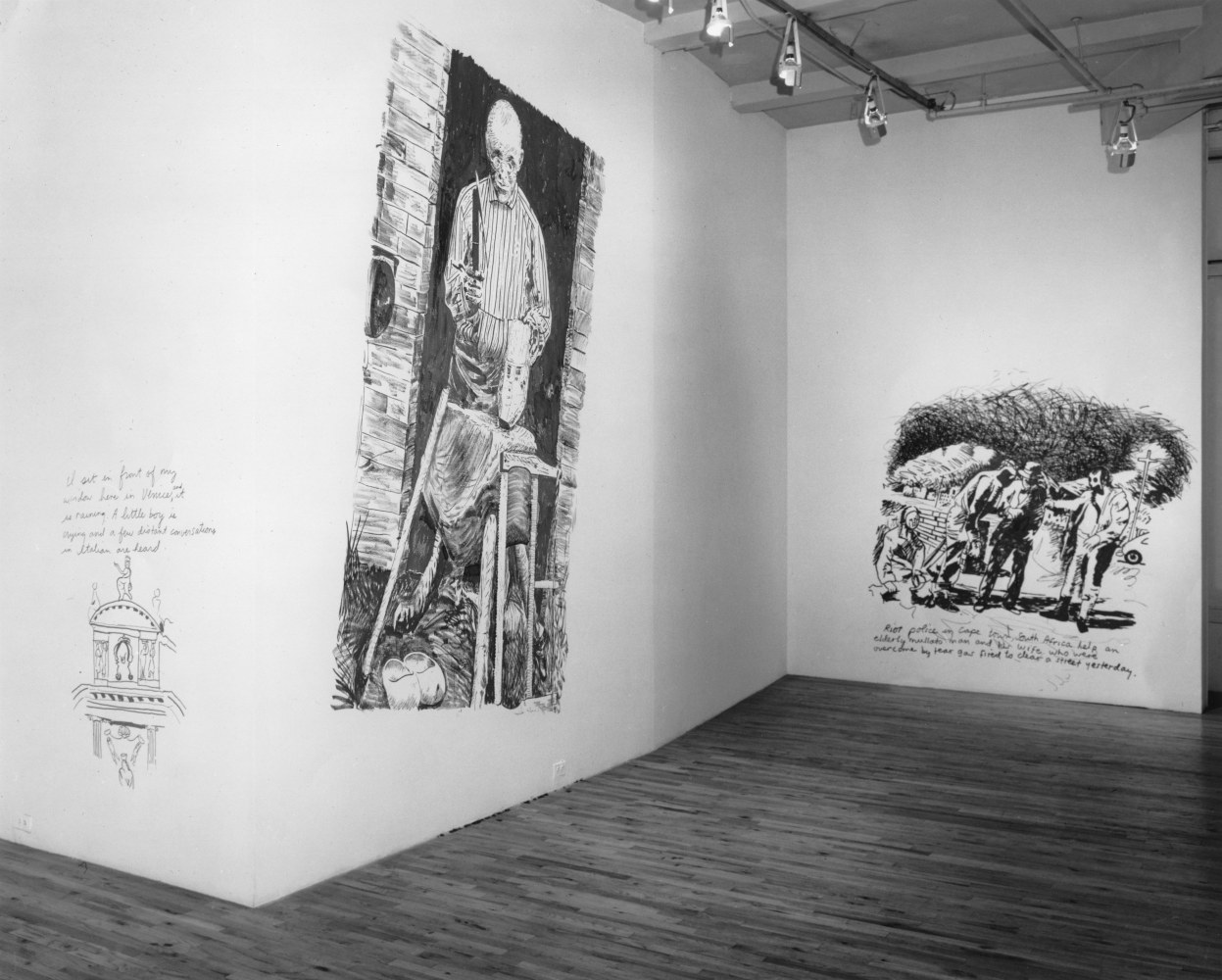 Installation view, Jonathan Borofsky, Paula Cooper Gallery, 155 Wooster Street, New York, October 5 - 30 1976. © Jonathan Borofsky. Courtesy Paula Cooper Gallery, New York. Photo: Geoffrey Clements.