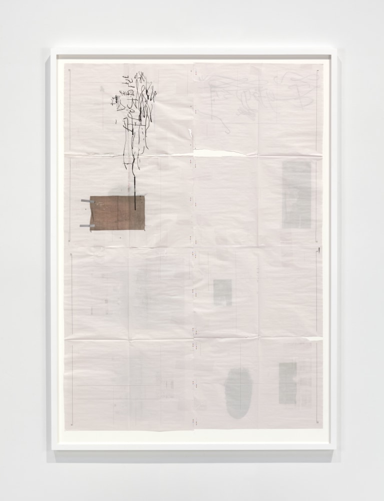 Matias Faldbakken SEE YOU ON THE FRONT PAGE OF THE LAST NEWSPAPER THOSE MOTHERFUCKERS EVER PRINT #6 (panel 5), 2014 newsprint, India ink, tape, wooden frame paper size: 61 x 43 5/8 in. (154.9 x 111.4 cm) framed: 67 3/4 x 48 3/8 in. (172.1 x 122.9 cm)