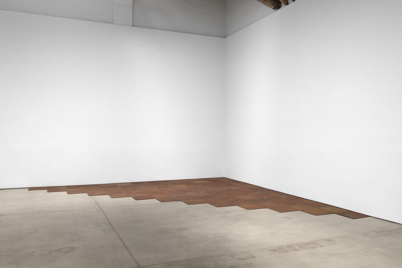 Carl Andre &quot;Ferox&quot; 1982 Weathered hot-tolled steel, 91 unit triangle overall: 3/16 x 256 3/4 x 256 3/4 in.