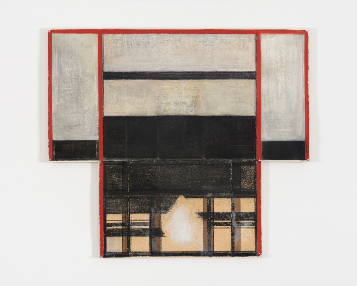 David Novros Untitled, 1973-75 pastel, oil and drawing-pins on paper, mounted on Shoji-panel, hinged wings 42 1/2 x 48 in. (108 x 122 cm)