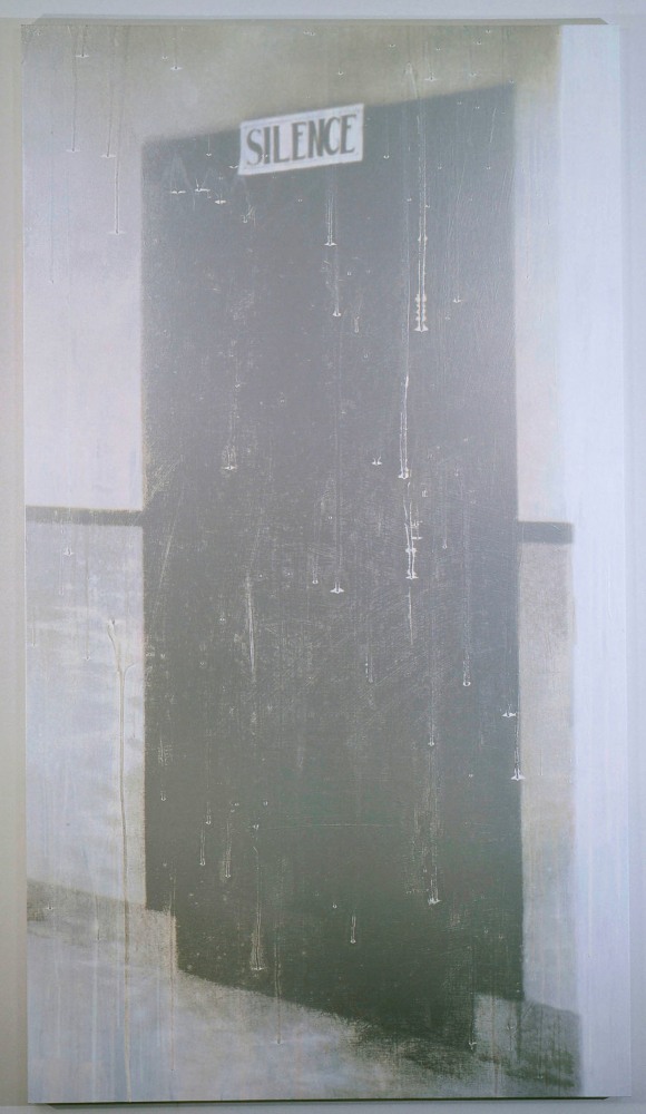 Christian Marclay "Silver Drip Door (The Electric Chair)" 2006 Enamel on synthetic polymer paint on canvas 993 3/4 x 51 1/2 in.