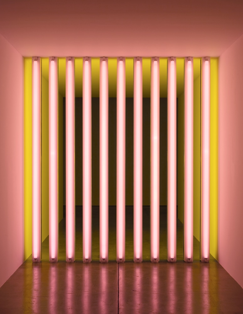 Dan Flavin untitled (to Barry, Mike, Chuck and Leonard), 1972-1975 yellow and pink fluorescent light 8 feet high x 8 feet wide (243.8 x 243.8 cm) Edition 1 of 3, 1 fabricated in artist's lifetime