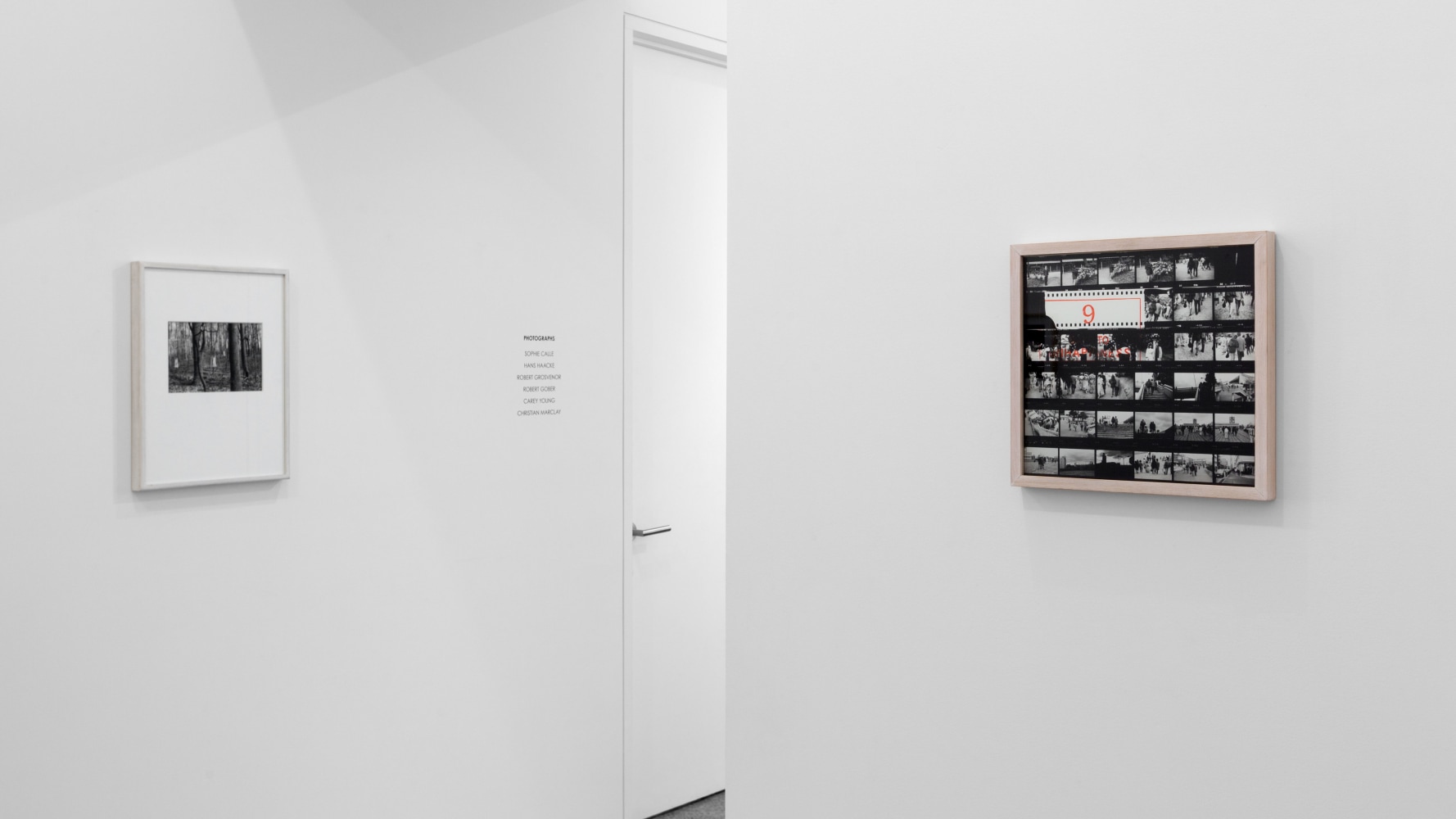 Installation view, Sophie Calle, Hans Haacke, Robert Grosvenor, Robert Gober, Christian Marclay, Carey Young, Photographs, March 26 – April 23, 2016