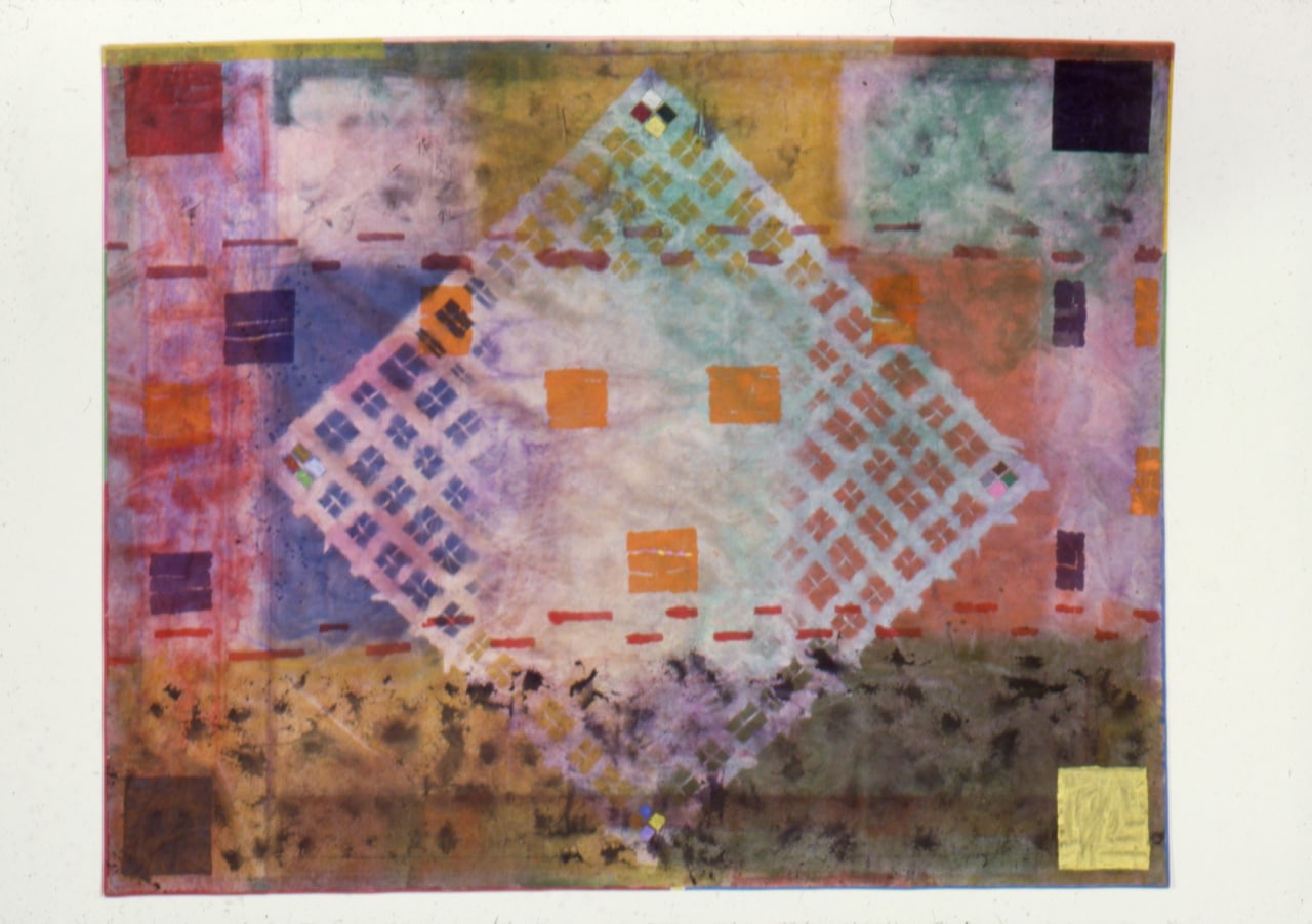 Alan Shields &quot;Pheebe's Natural Swimming Action&quot; 1980-81 Acrylic, thread on canvas 114 1/2&quot; x 147&quot;