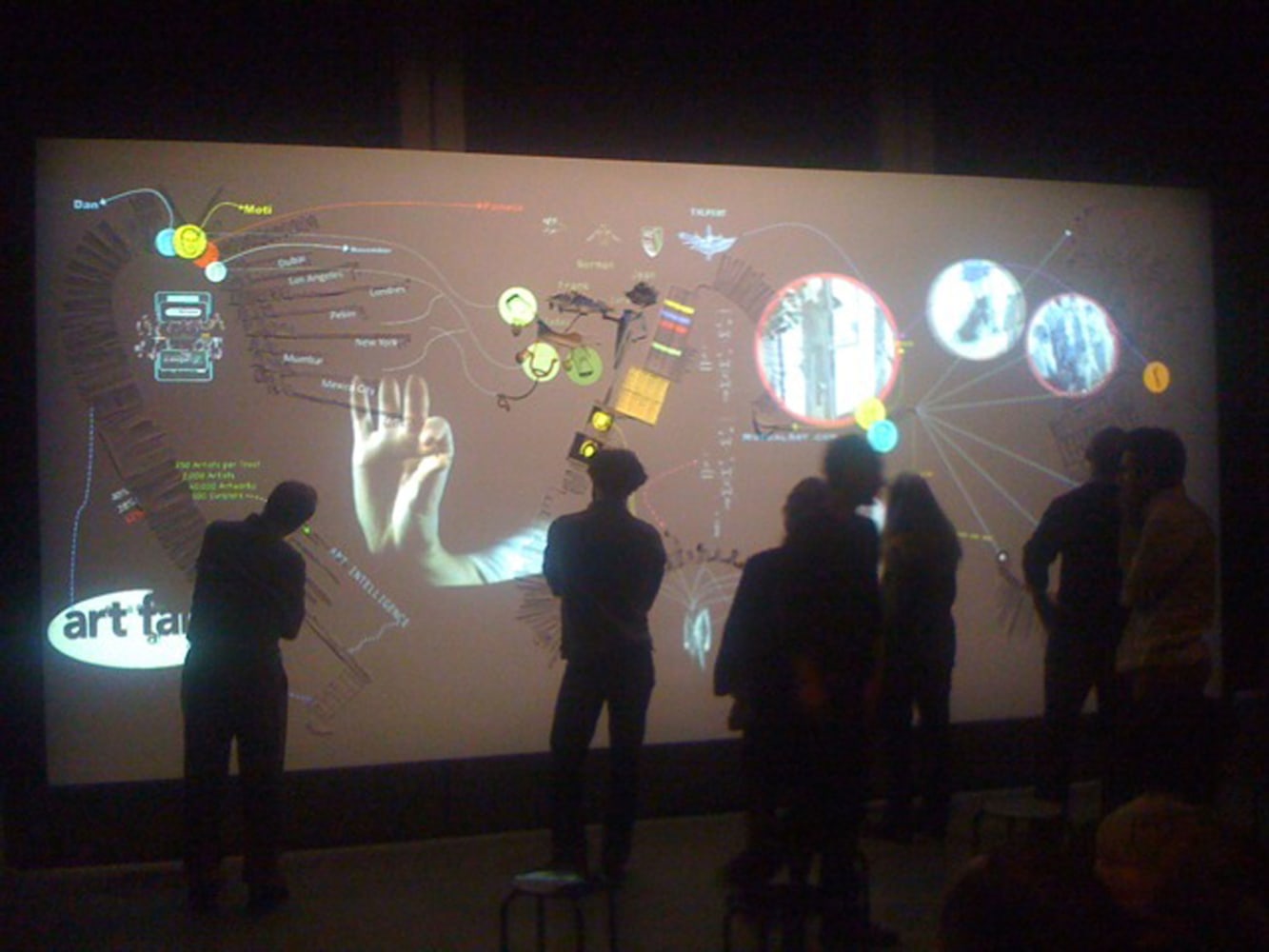 Walid Raad Translator's Introduction: Pension Arts in Dubai, 2011-2013 paper cutouts on wall, 2 channel video (synchronized and looped Quicktime files) silent, dimensions variable, Edition of 7, 2 APs