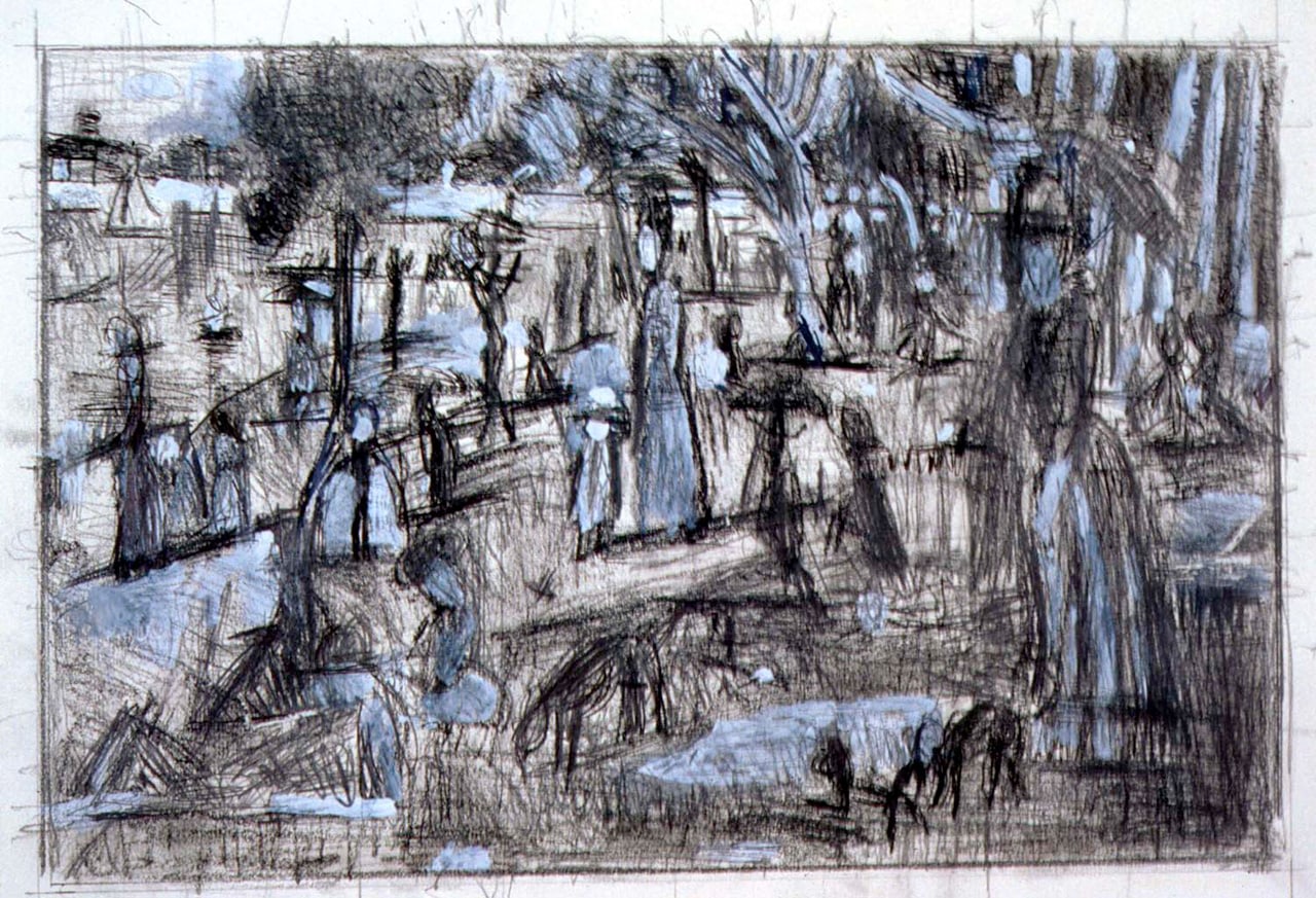Michael Hurson "Seurat Drawing #1" 2000 Graphite, Conte crayon and ink on paper 9 x 11 1/4 in.